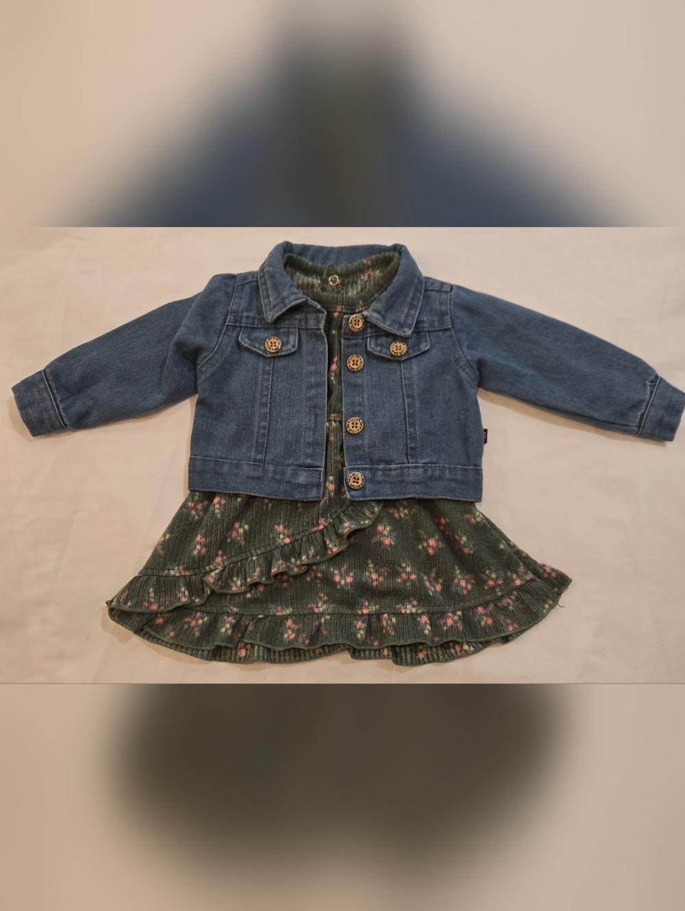 dELiA*s - Green Floral Dress w/ Jean Jacket - (6-9M)
